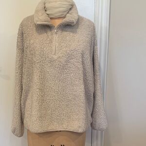 H&M Cream Shaggy Fleece Quarter-Zip Sweater